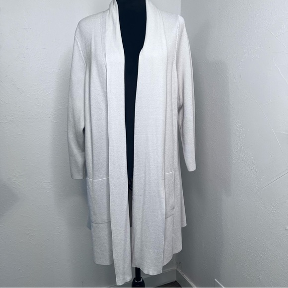 Eileen Fisher Silk-Cotton Organic Cardigan Open Front Cream-Beige Sz:XL - Picture 1 of 11